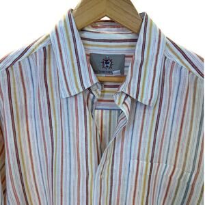 THE TERRITORY AHEAD Mens 100% Linen Shirt LARGE Button Down Multicolor White